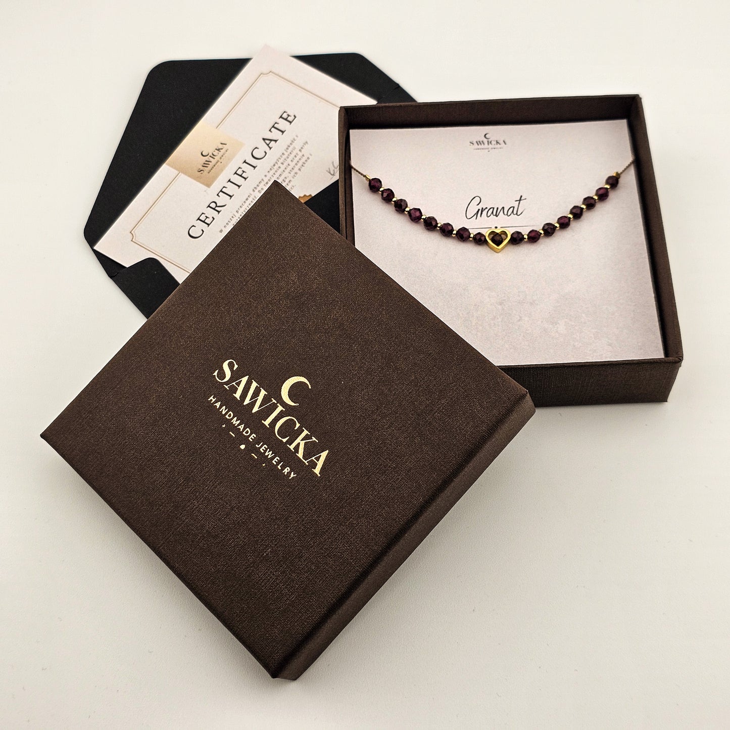 Serce z granatem - bransoletka z kamieni naturalnych - Bransoletka z granatem