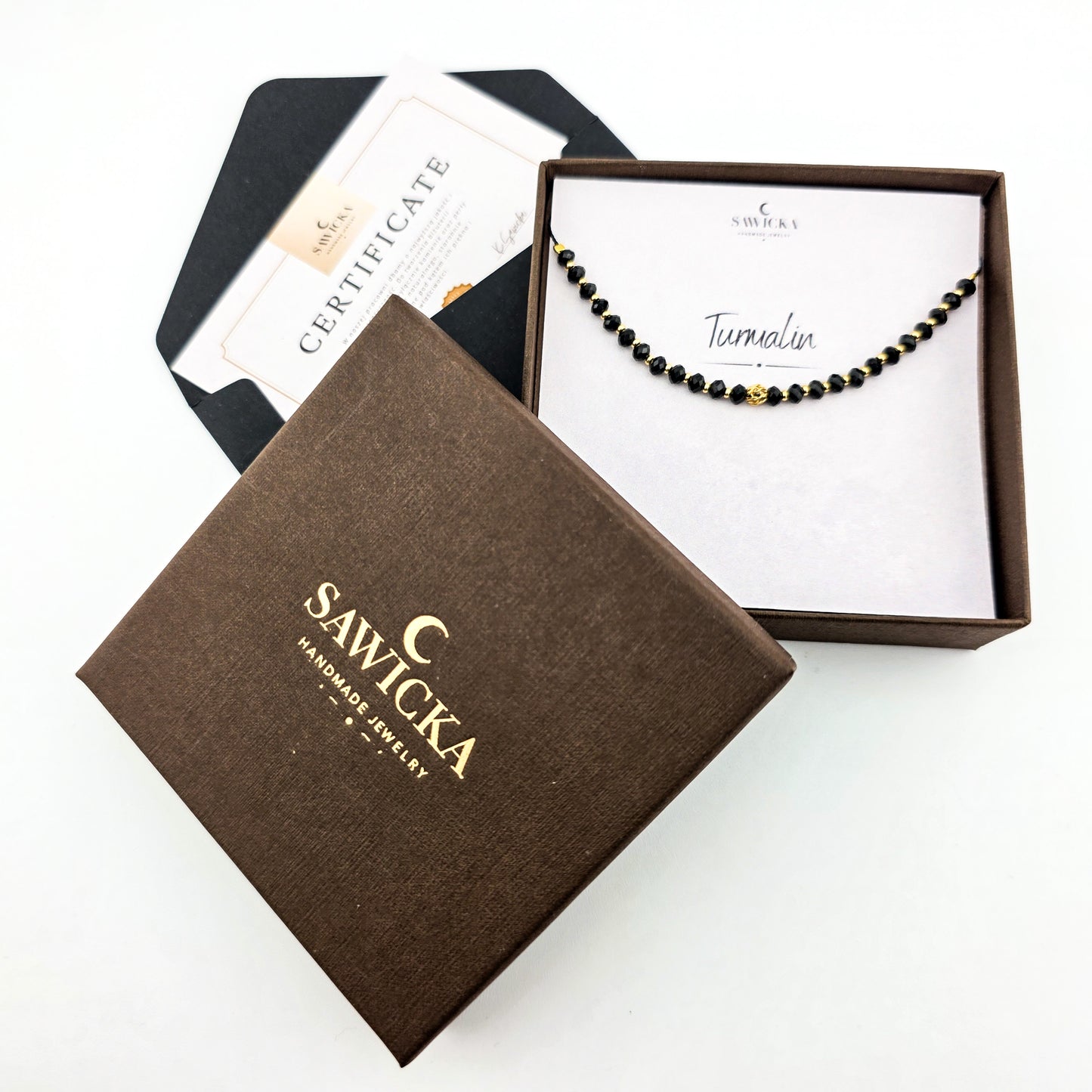 Turmalin z ażurowym koralikiem - bransoletka z kamieni naturalnych