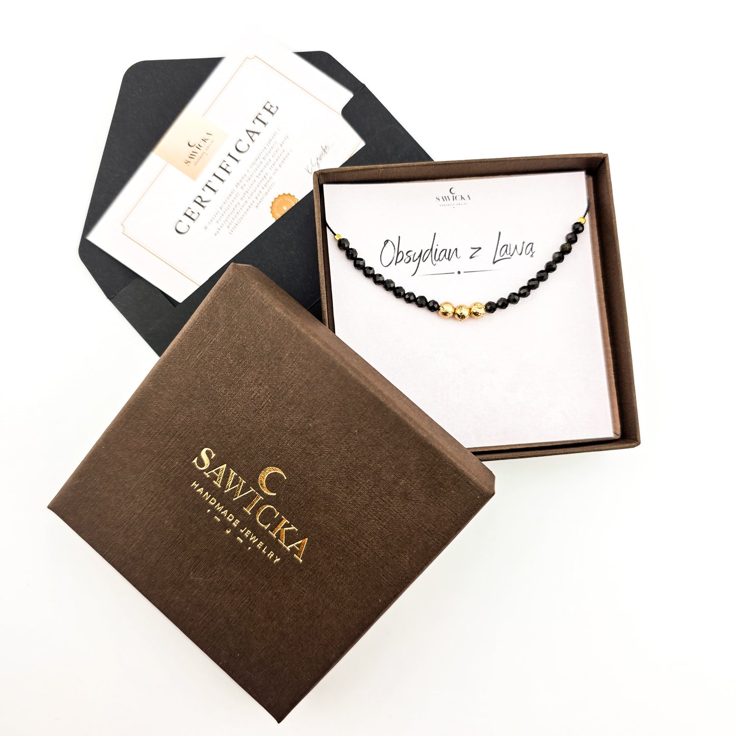 Obsydian ze złotą lawą - bransoletka z kamieni naturalnych
