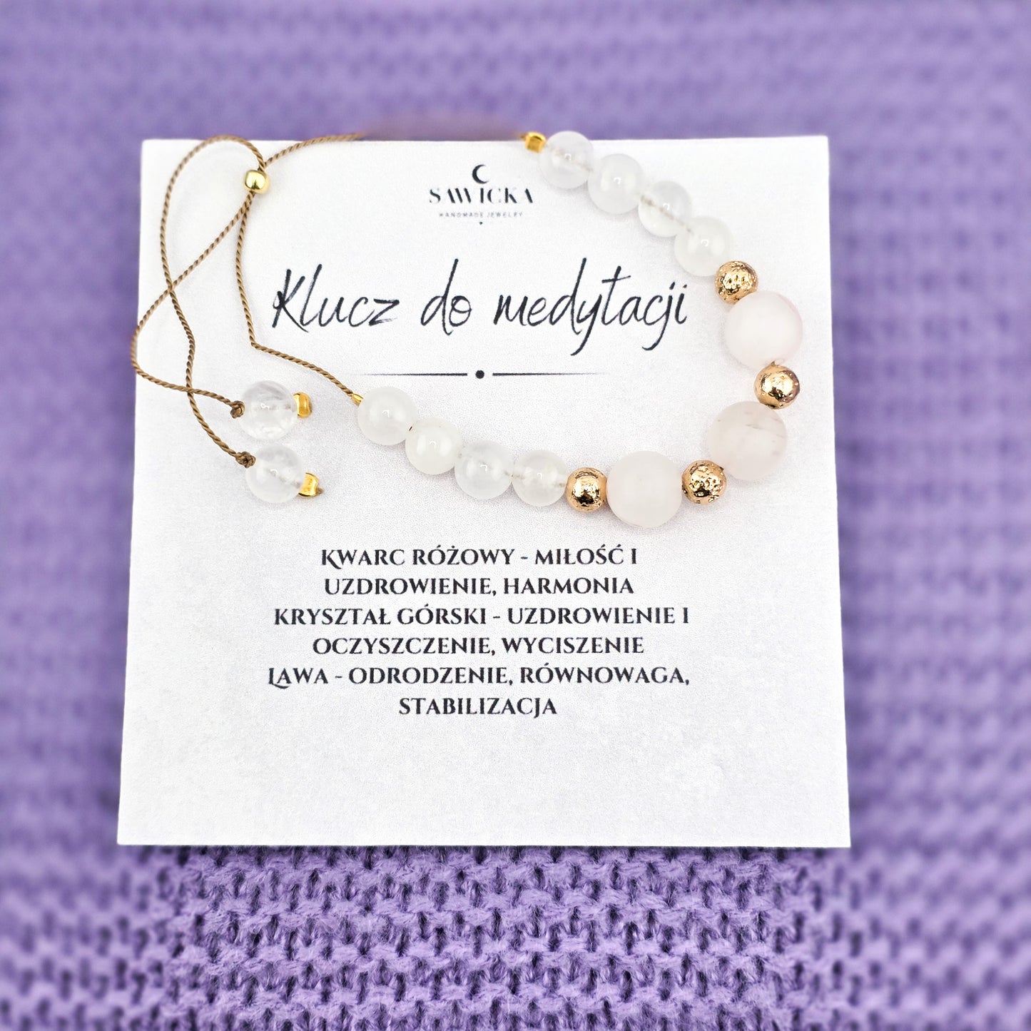 KLUCZ DO MEDYTACJI - Bransoletka talizman z kryształem górskim i kwarcem różowym