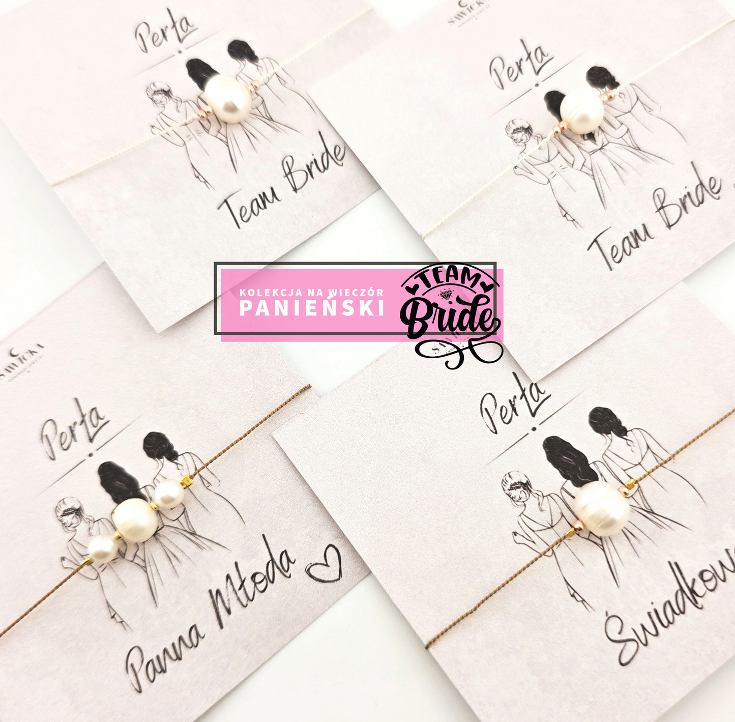 Bransoletka z perłą na sznurku Panna Młoda - Team Bride - bransoletki na Wieczór Panieński