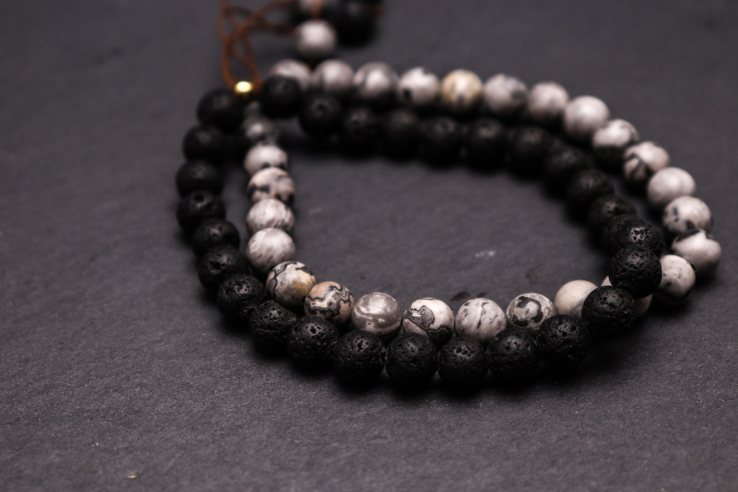 ZESTAW MĘSKICH BRANSOLETEK - KAMIEŃ WULKANICZNY Z JASPISEM