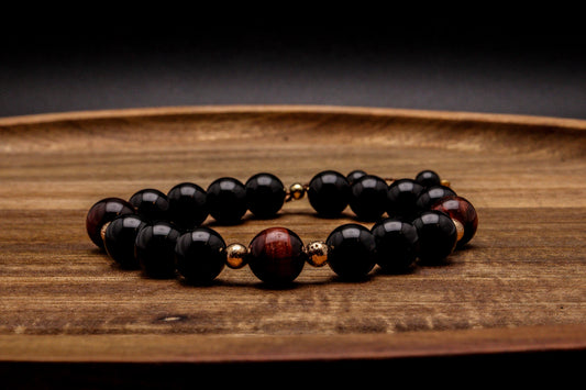 ONYKS Z BAWOLIM OKIEM I LAWĄ - BRANSOLETKA MĘSKA