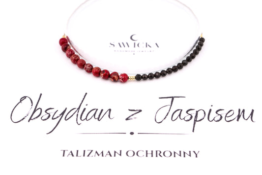 BRANSOLETKA TALIZMAN OCHRONNY OBSYDIAN Z JASPISEM
