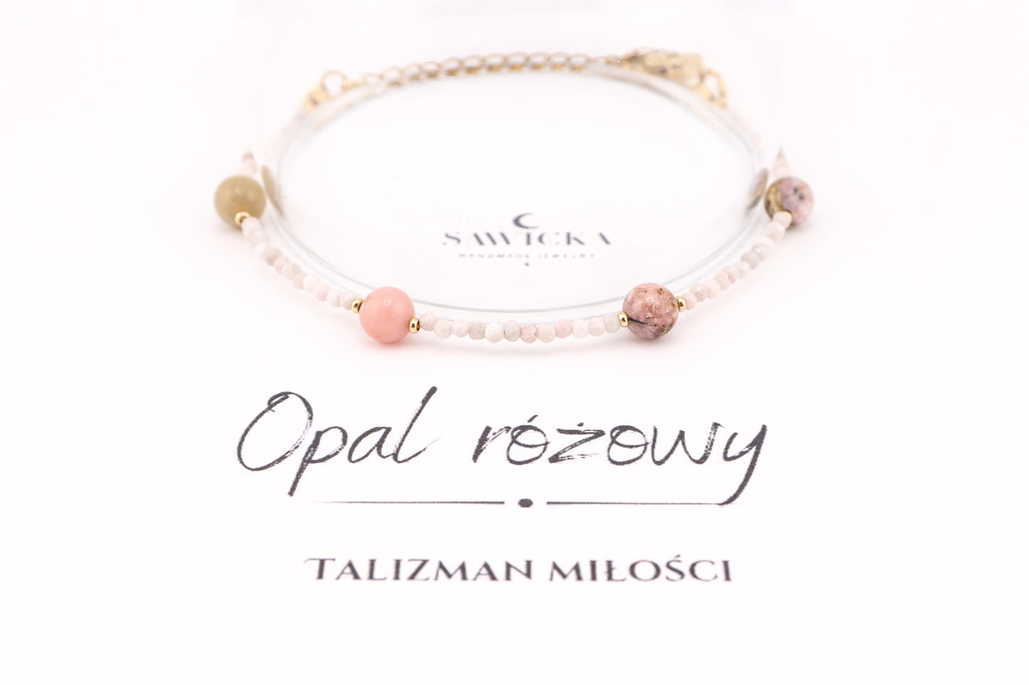 BRANSOLETKA Z OPALI RÓŻOWYCH NA ŻYŁCE