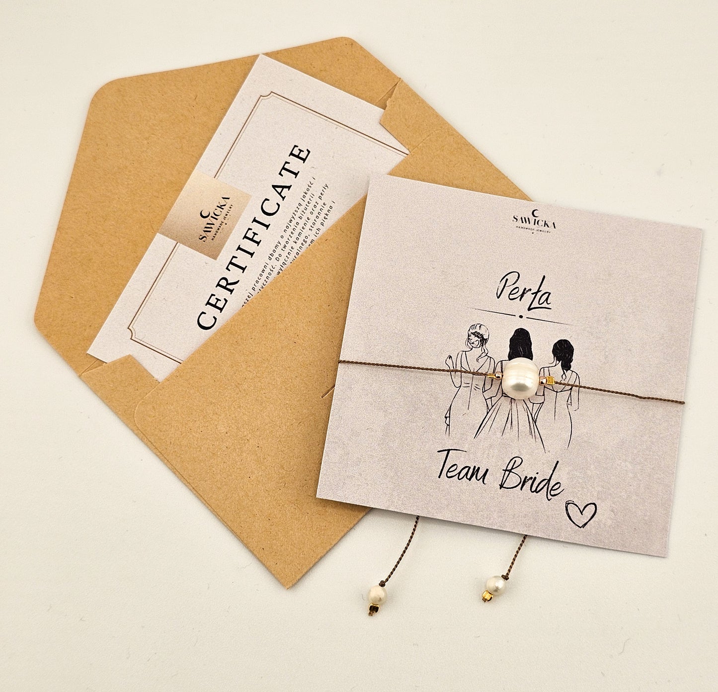 Bransoletka z perłą na sznurku Bride Team - wieczór panieński - panna młoda - bride