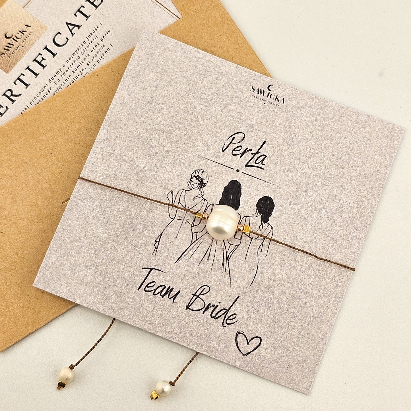 Bransoletka z perłą na sznurku Bride Team - wieczór panieński - panna młoda - bride