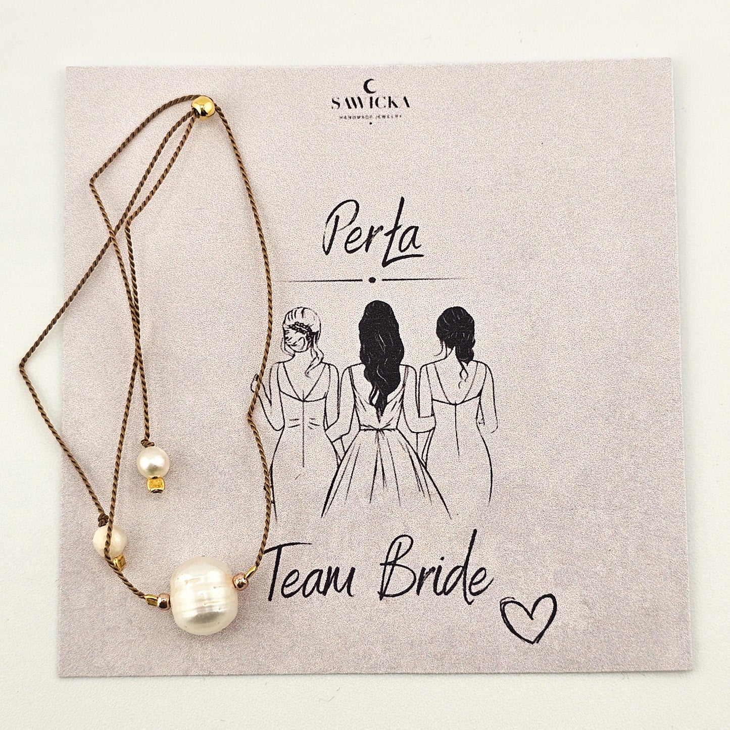 Bransoletka z perłą na sznurku Bride Team - wieczór panieński - panna młoda - bride