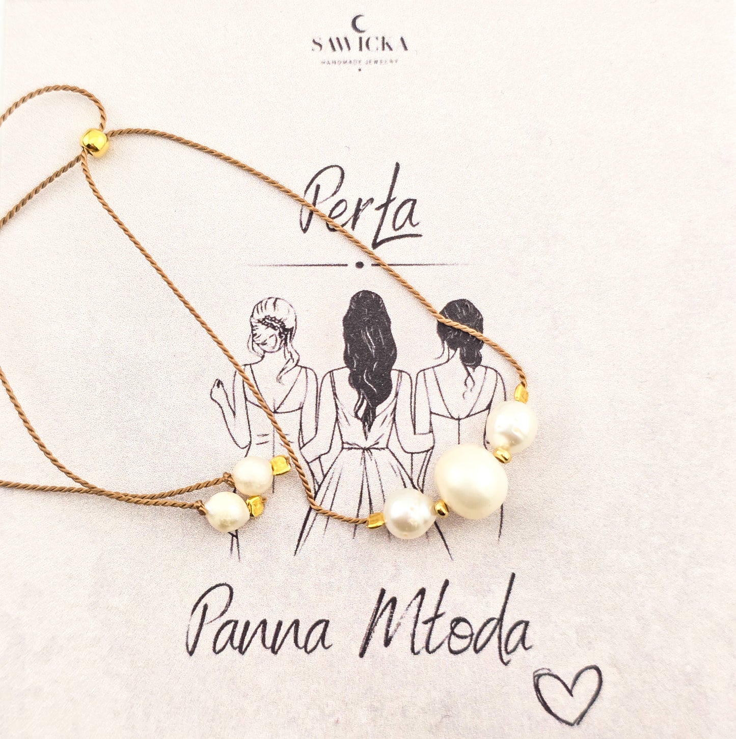 Bransoletka z perłą na sznurku Panna Młoda  - Team Bride - bransoletki na Wieczór Panieński