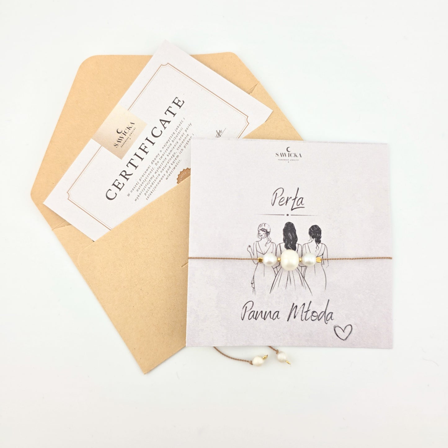 Bransoletka z perłą na sznurku Panna Młoda  - Team Bride - bransoletki na Wieczór Panieński