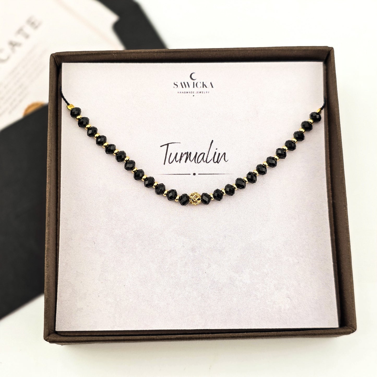 Turmalin z ażurowym koralikiem - bransoletka z kamieni naturalnych