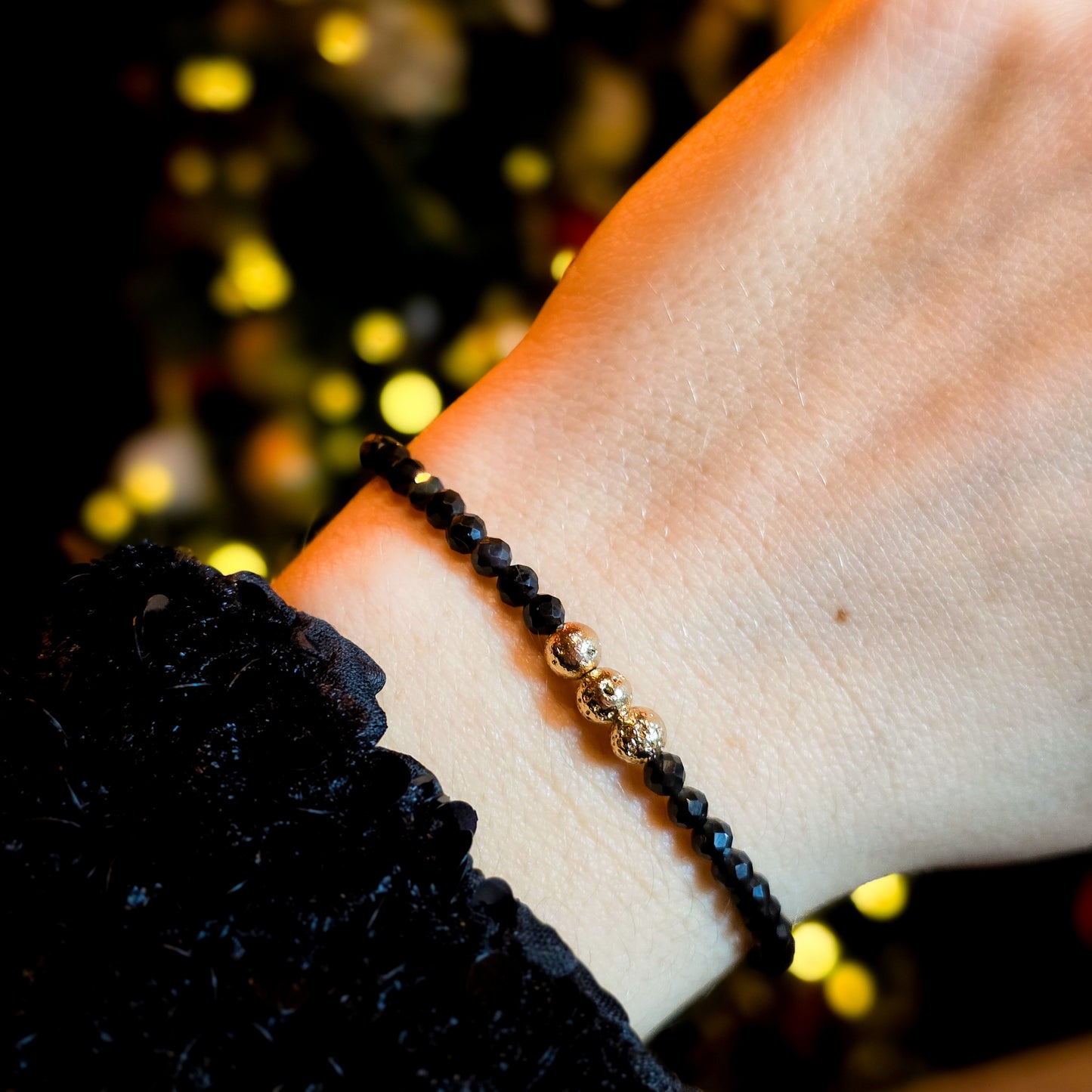 Obsydian ze złotą lawą - bransoletka z kamieni naturalnych