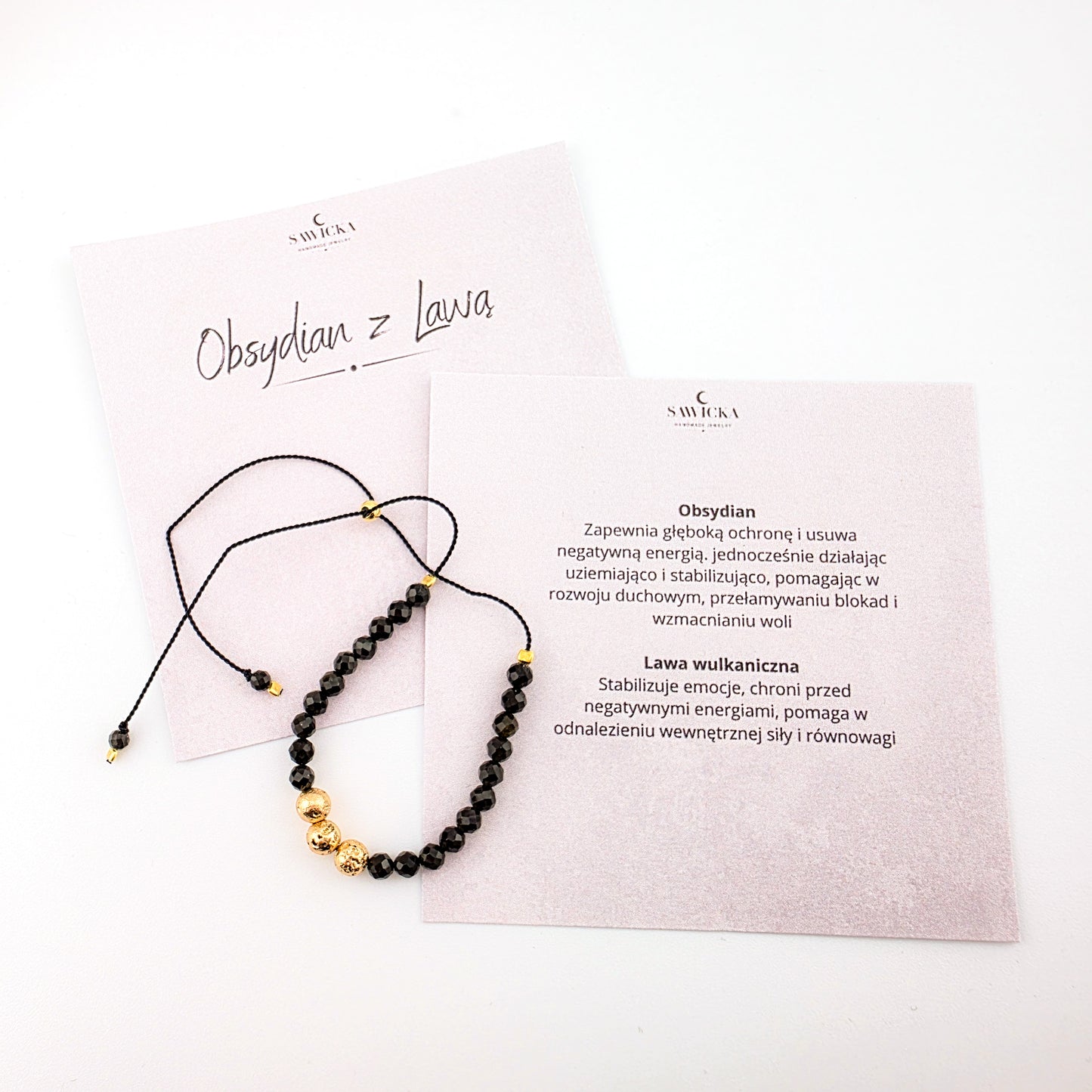 Obsydian ze złotą lawą - bransoletka z kamieni naturalnych