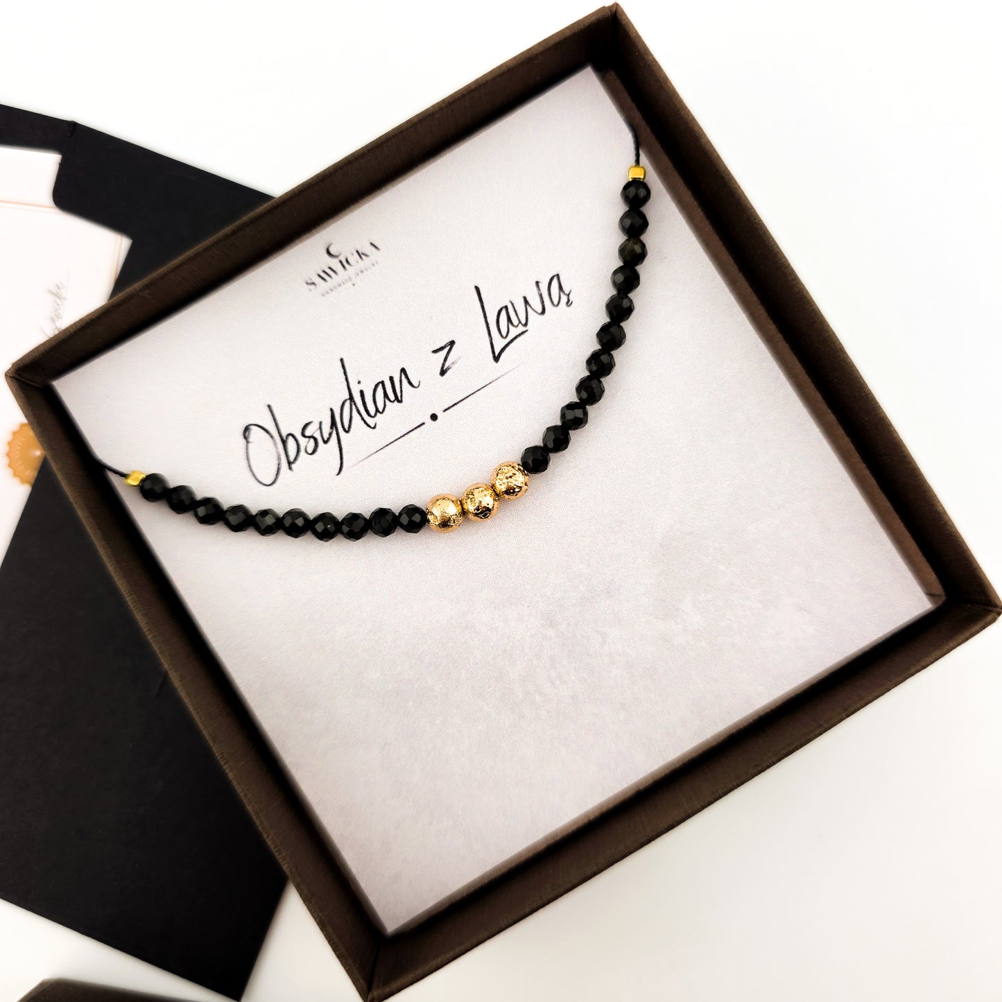 Obsydian ze złotą lawą - bransoletka z kamieni naturalnych