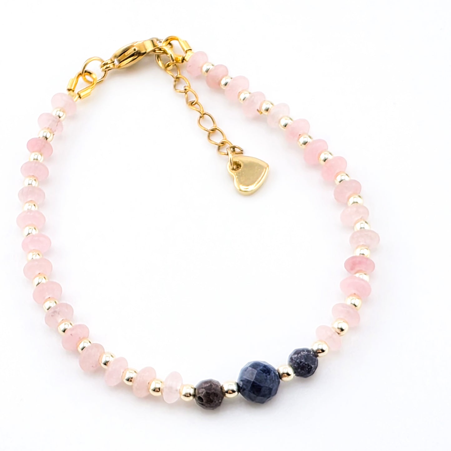 MIŁOŚĆ - kwarc różowy i szafir -  bransoletka z kamieni naturalnych na żyłce