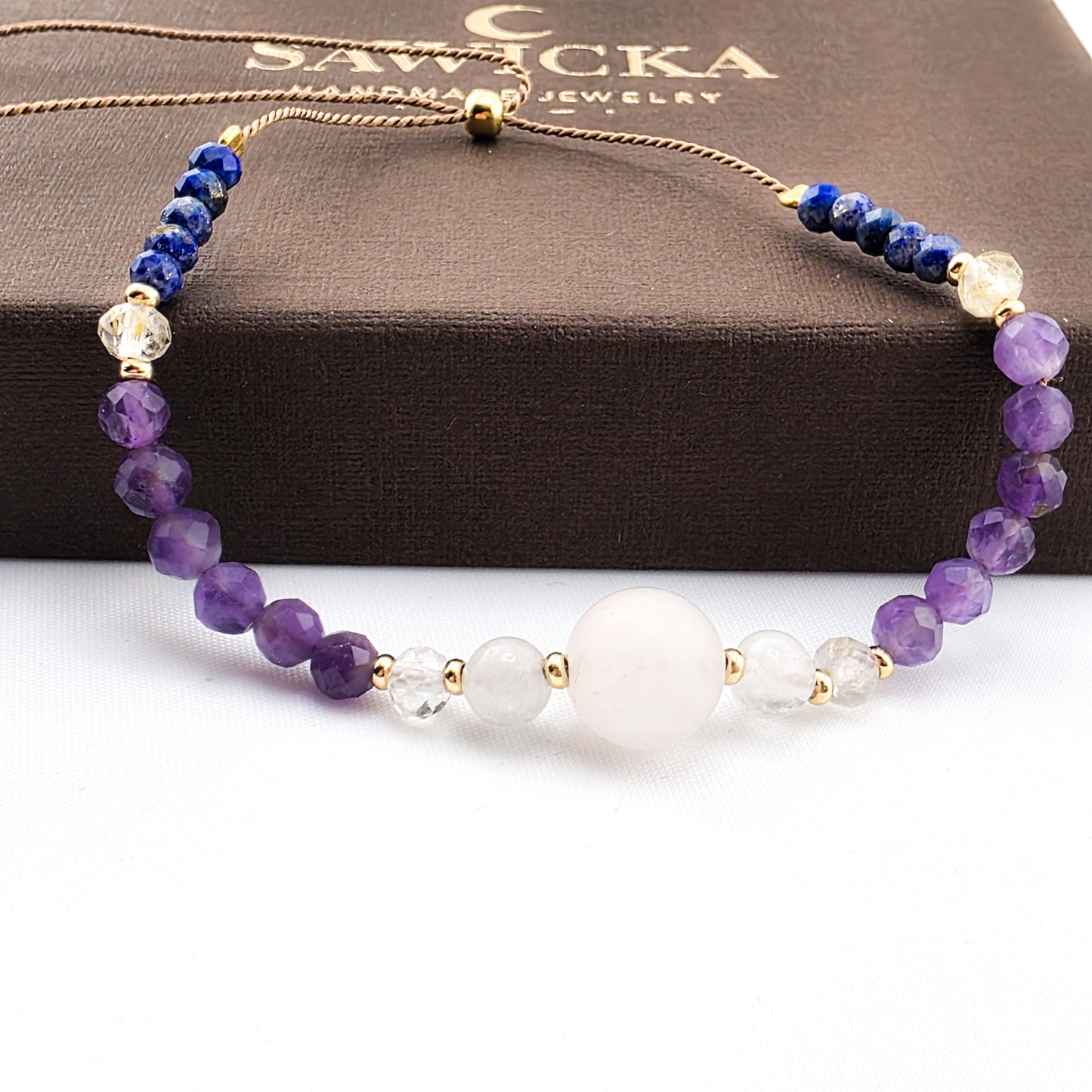 KLUCZ DO MEDYSTACJI - Duchowe Przebudzenie - bransoletka talizman  z ametystem i lapis lazuli