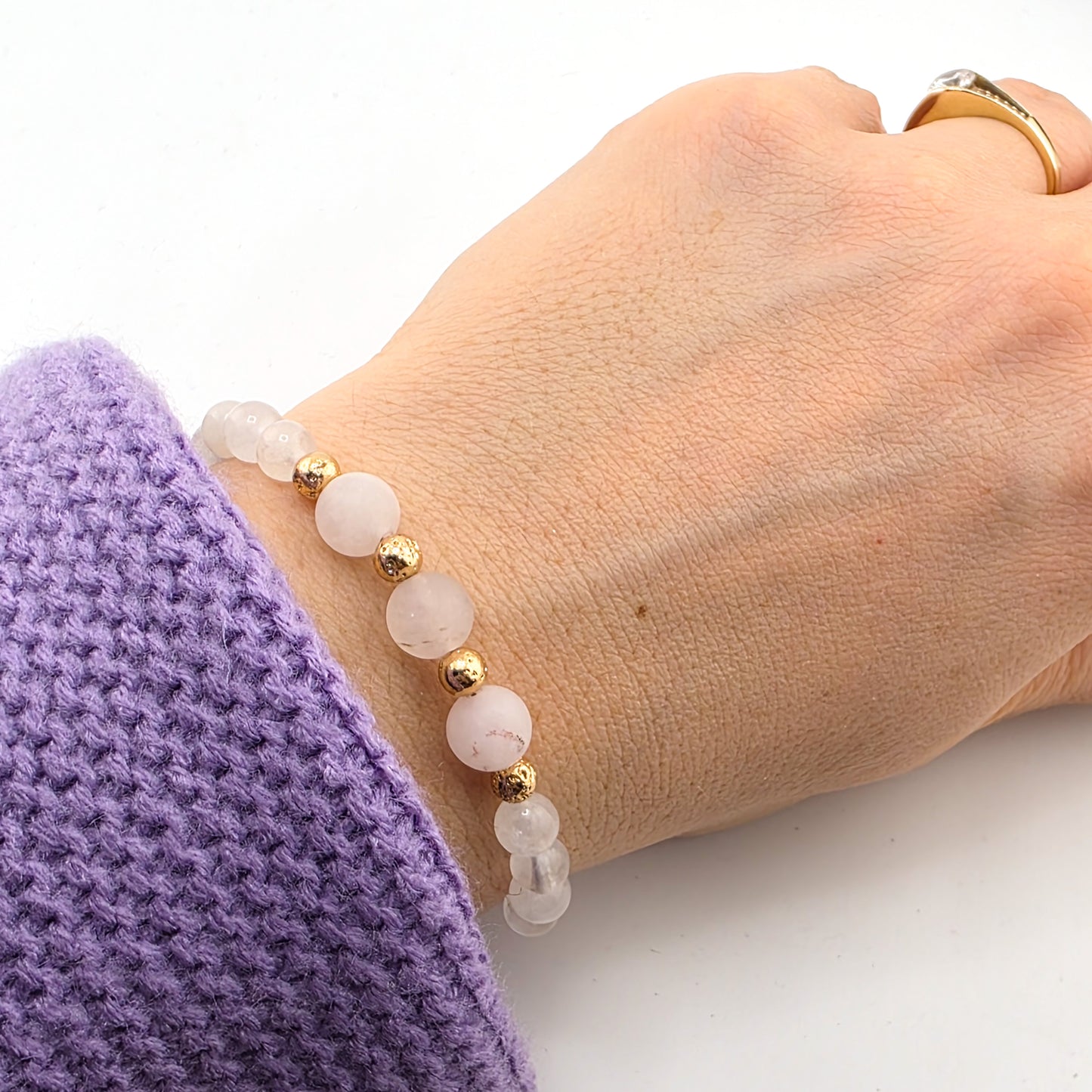 KLUCZ DO MEDYTACJI - Bransoletka talizman z  kryształem górskim i kwarcem różowym