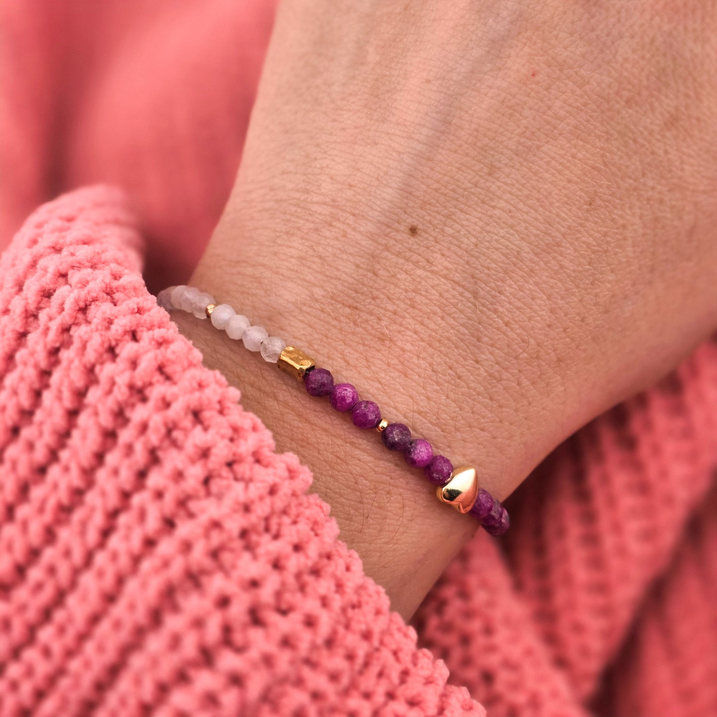 TALIZMAN MIŁOŚĆI - BRANSOLEKA Z RUBINEM I KAMIENIEM KSIĘŻYCOWYM