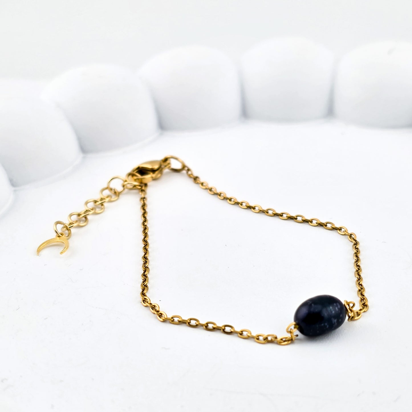 Czarna perła na łańcuszku - Bransoletka z perłą naturalną