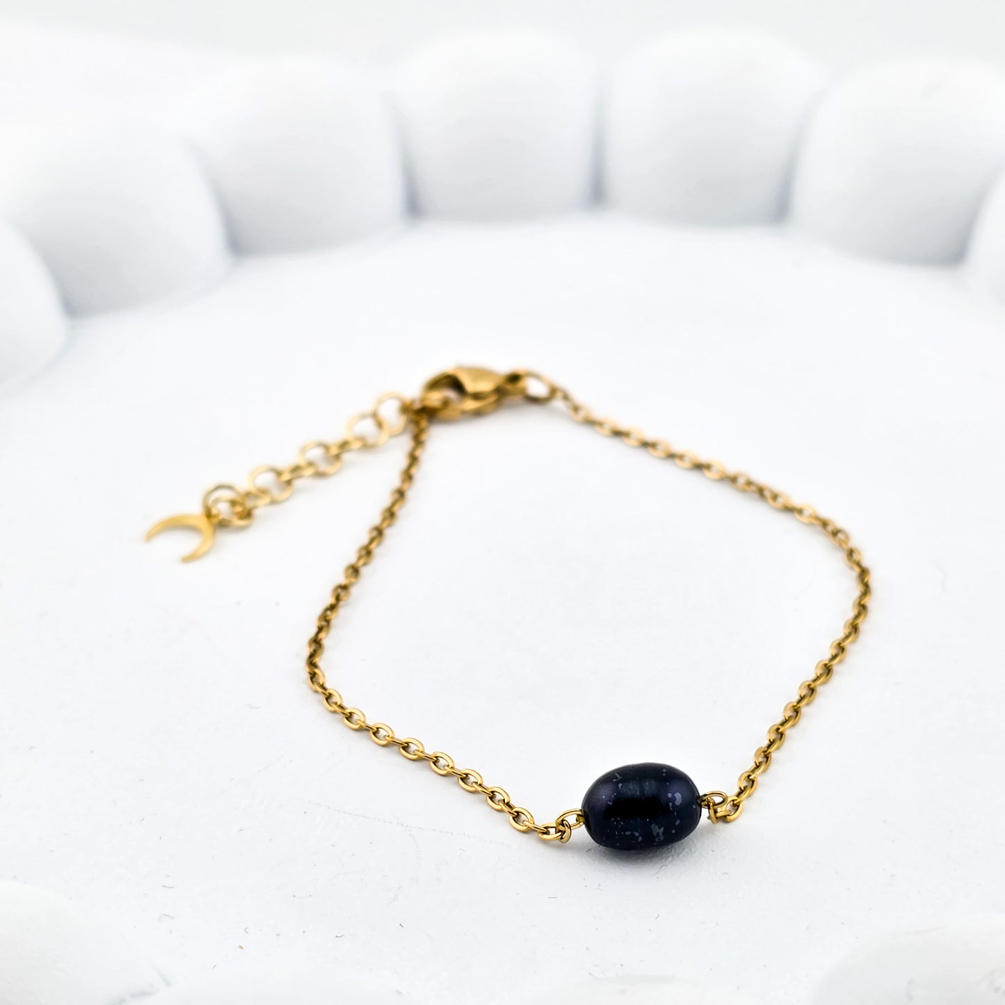 Czarna perła na łańcuszku - Bransoletka z perłą naturalną