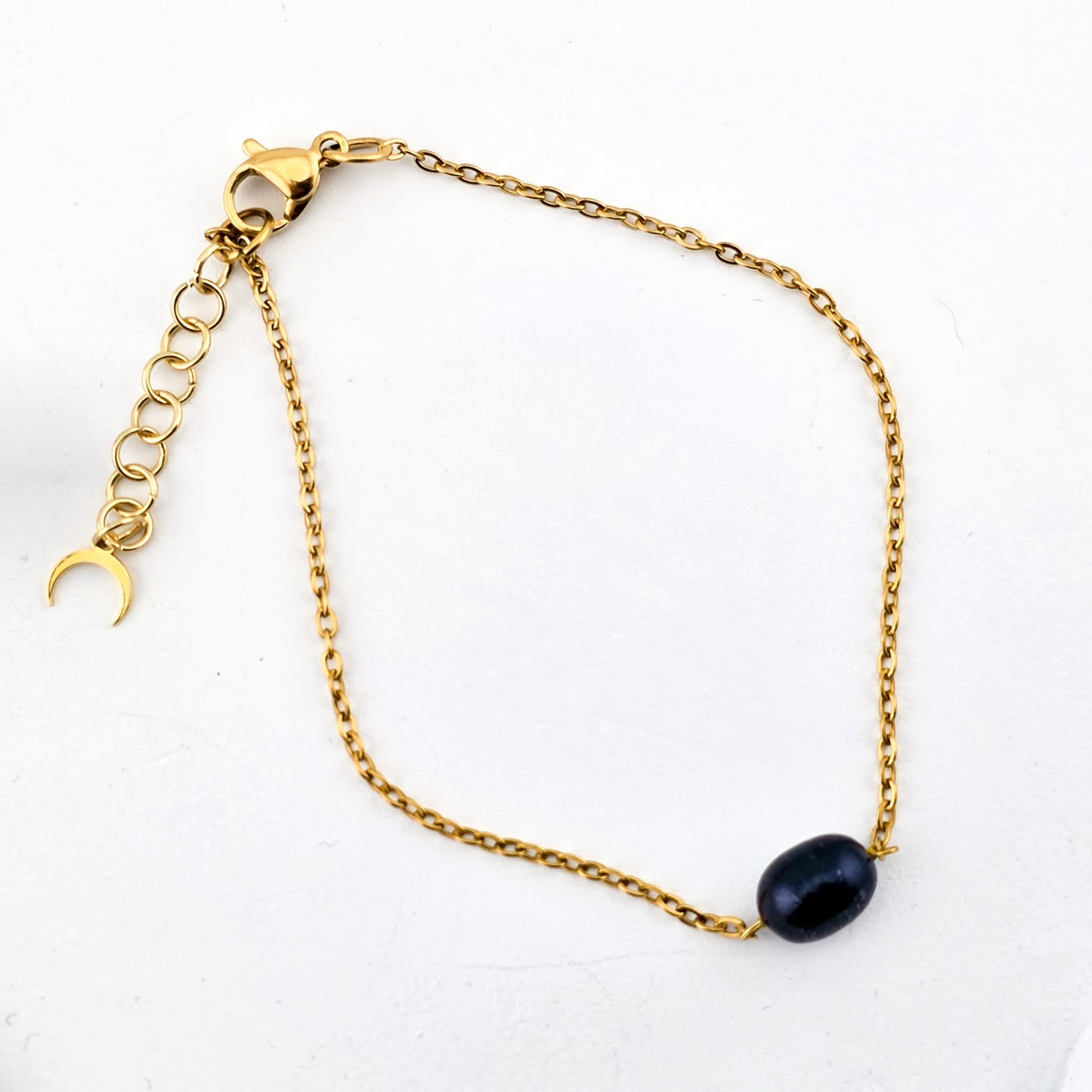 Czarna perła na łańcuszku - Bransoletka z perłą naturalną