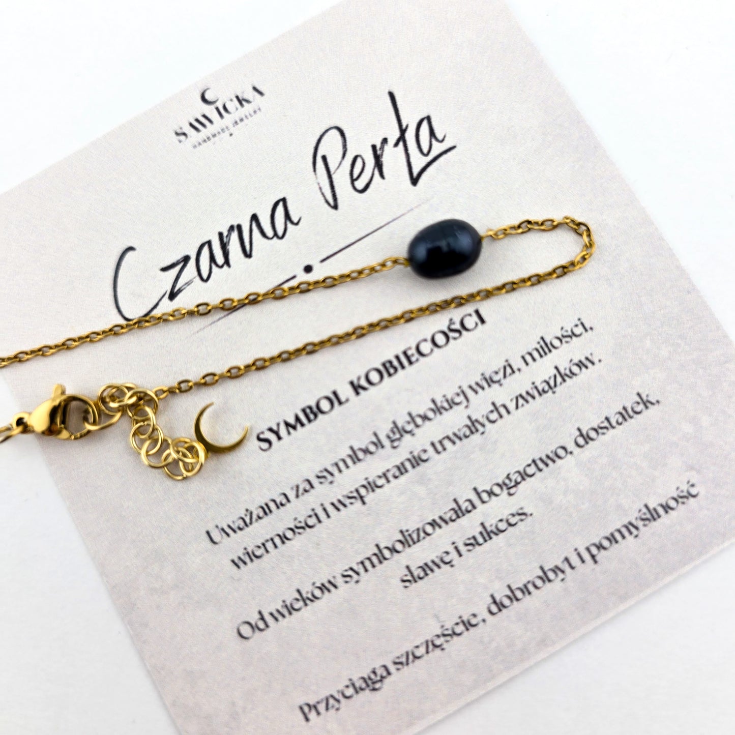 Czarna perła na łańcuszku - Bransoletka z perłą naturalną