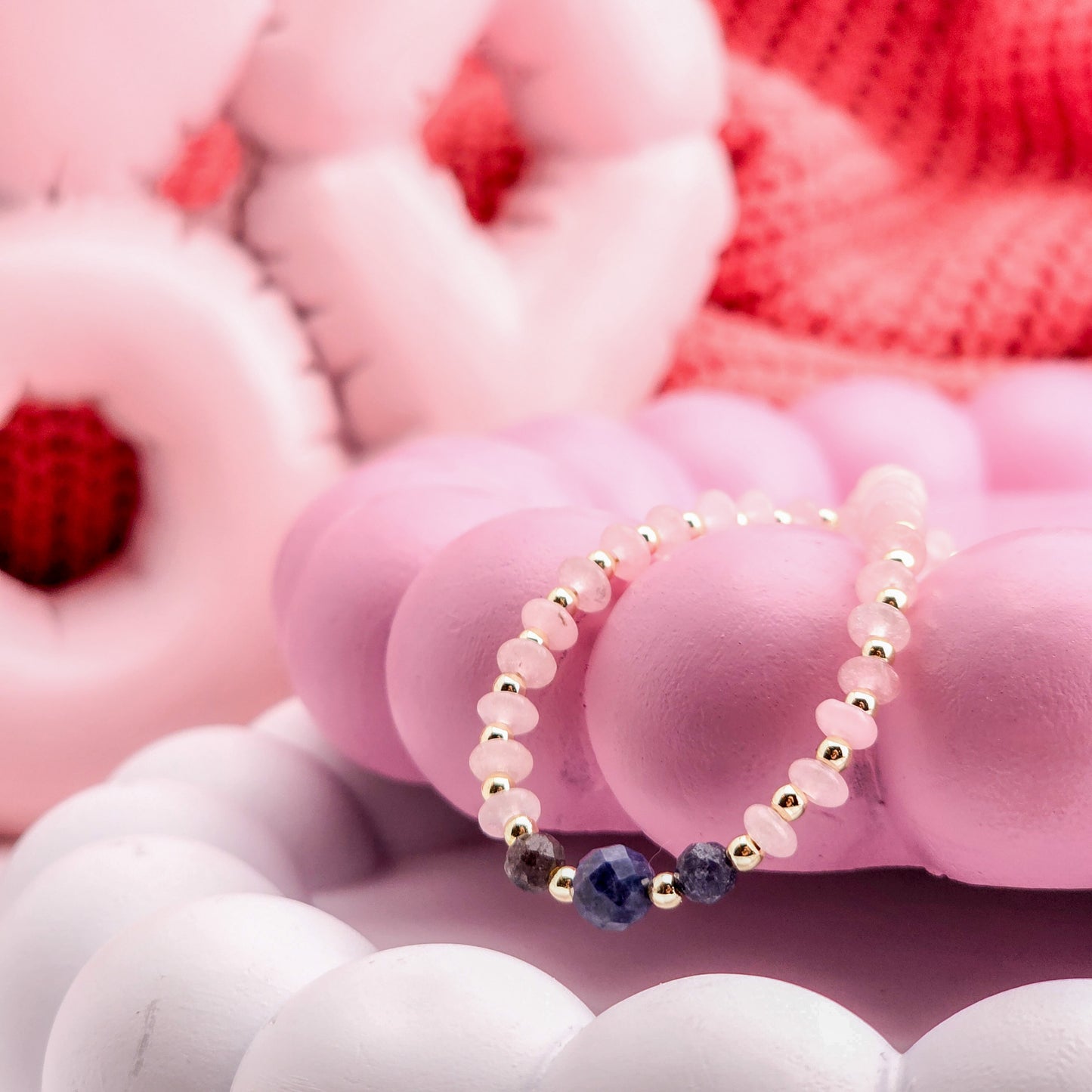 MIŁOŚĆ - kwarc różowy i szafir -  bransoletka z kamieni naturalnych na żyłce