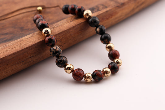 BRĄZOWY OBSYDIAN ZE ZŁOTĄ LAWĄ - BRANSOLETKA Z KAMIENI NATURALNYCH