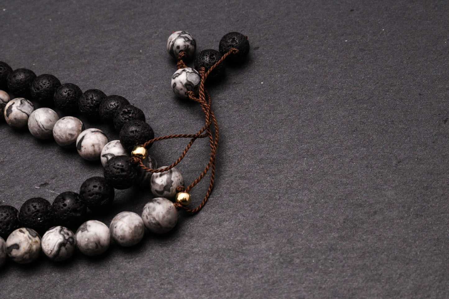 ZESTAW MĘSKICH BRANSOLETEK - KAMIEŃ WULKANICZNY Z JASPISEM