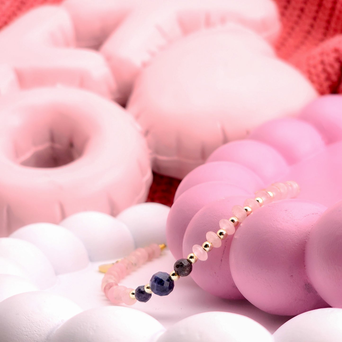 MIŁOŚĆ - kwarc różowy i szafir -  bransoletka z kamieni naturalnych na żyłce