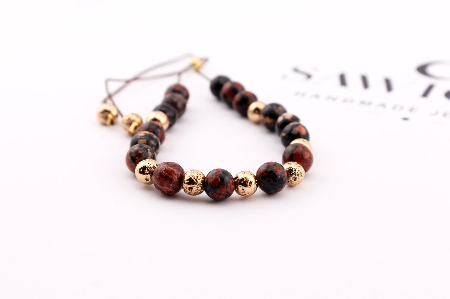 BRĄZOWY OBSYDIAN ZE ZŁOTĄ LAWĄ - BRANSOLETKA Z KAMIENI NATURALNYCH