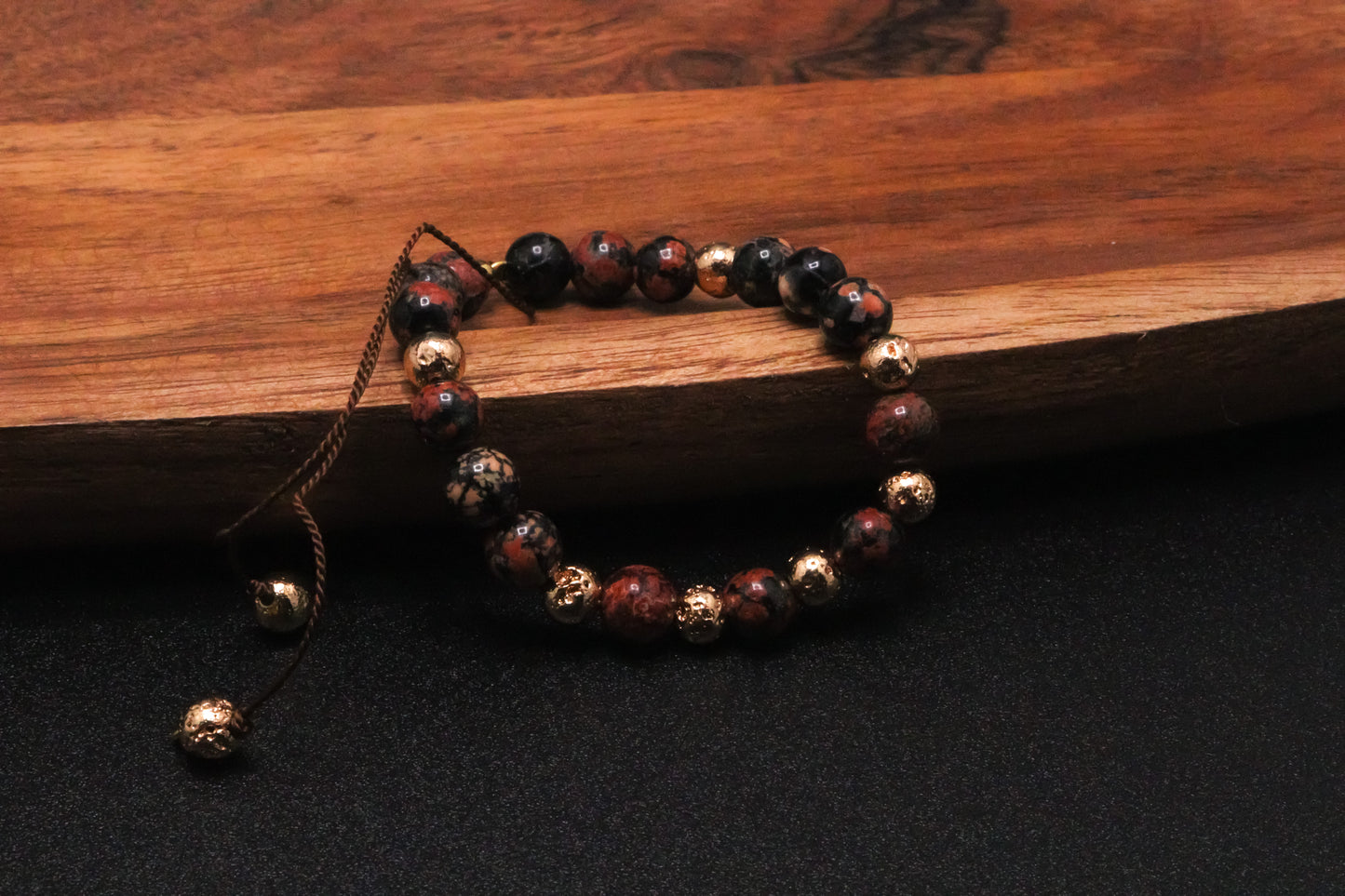 BRĄZOWY OBSYDIAN ZE ZŁOTĄ LAWĄ - BRANSOLETKA Z KAMIENI NATURALNYCH