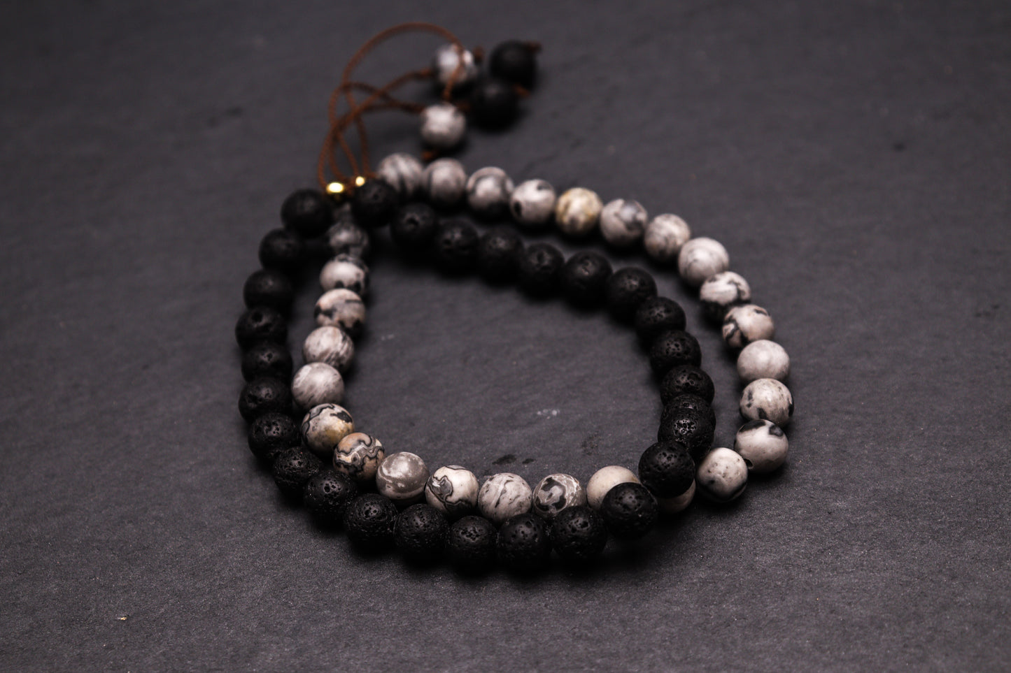 ZESTAW MĘSKICH BRANSOLETEK - KAMIEŃ WULKANICZNY Z JASPISEM
