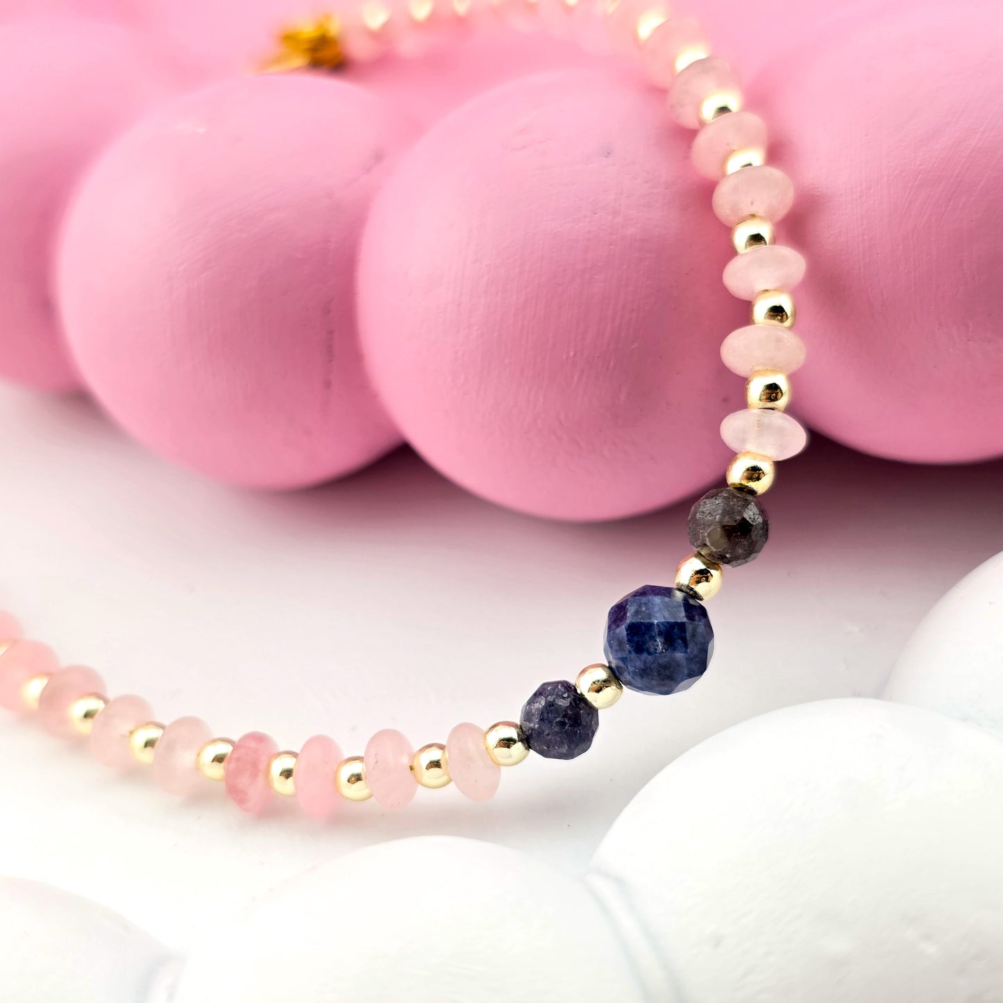 MIŁOŚĆ - kwarc różowy i szafir -  bransoletka z kamieni naturalnych na żyłce