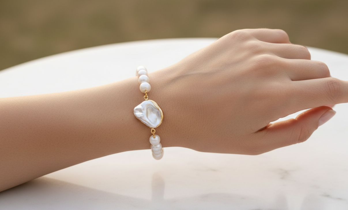 PERŁA W OPRAWIE  - BRANSOLETKA Z PERŁĄ