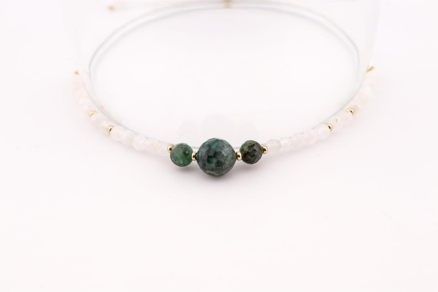 TALIZMAN MIŁOŚCI - BRANSOLETKA ZE SZMARAGDEM I KAMIENIEM KSIĘŻYCOWYM